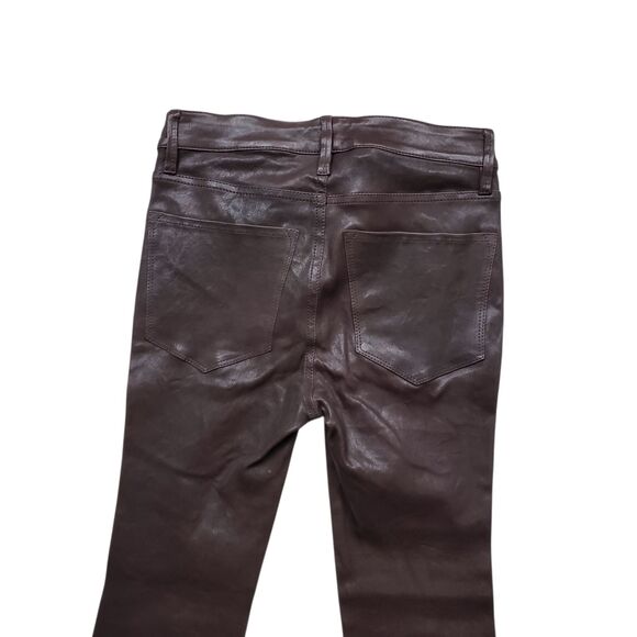 Frame Le Crop Mini Boot 23 Genuine Lamb Leather Mid Rise Pants Dark Brown - Picture 11 of 15
